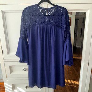 Lilly Pulitzer Amenna Dress Royal Purple (Navy Blue) Bell Sleeves Eyelet Size 6